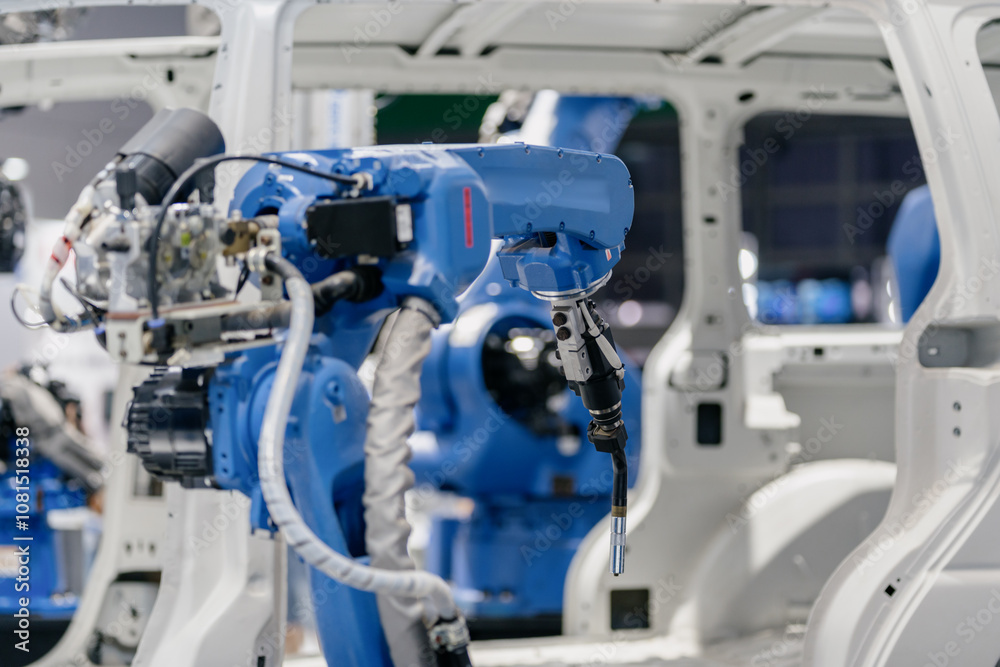 robot arm working in car factory robot arm working in car factory