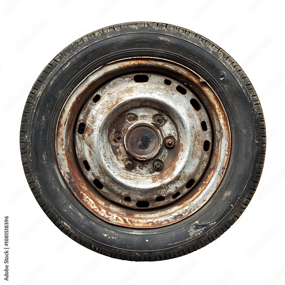 Fototapeta premium Car wheel isolated on a white background, close up