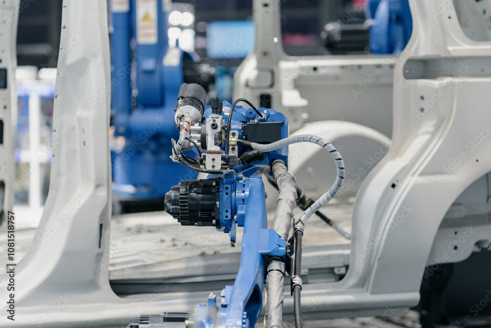 Fototapeta premium robot arm working in car factory