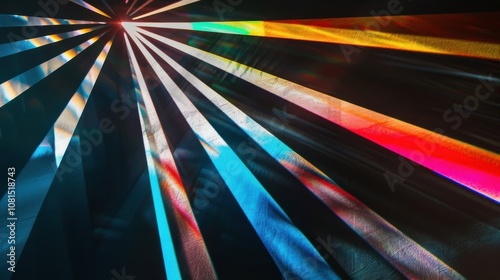 A spectrum of light rays converging into a central point, symbolizing the clarity and unity achieved through diverse perspectives, photography style