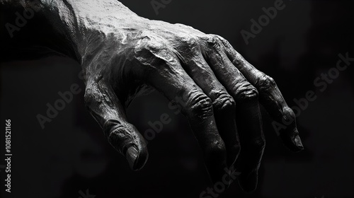 Close-Up of a Wrinkled Hand in Black and White