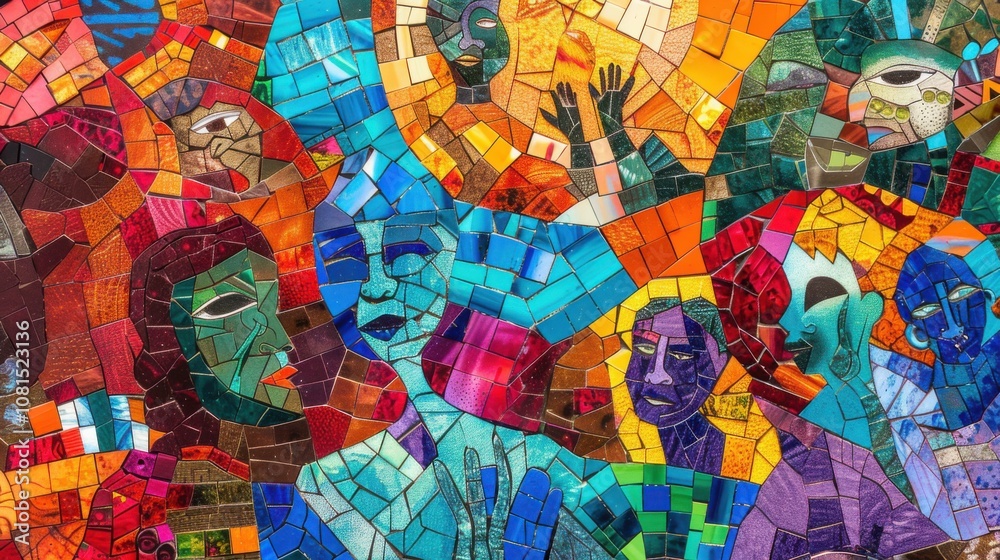 A striking image of cultural integration, showing a mosaic made up of pieces representing different cultures, Celebrating the beauty of diverse cultural contributions coming together A striking image of cultural integration, showing a mosaic made up of pieces representing different cultures, Celebrating the beauty of diverse cultural contributions coming together