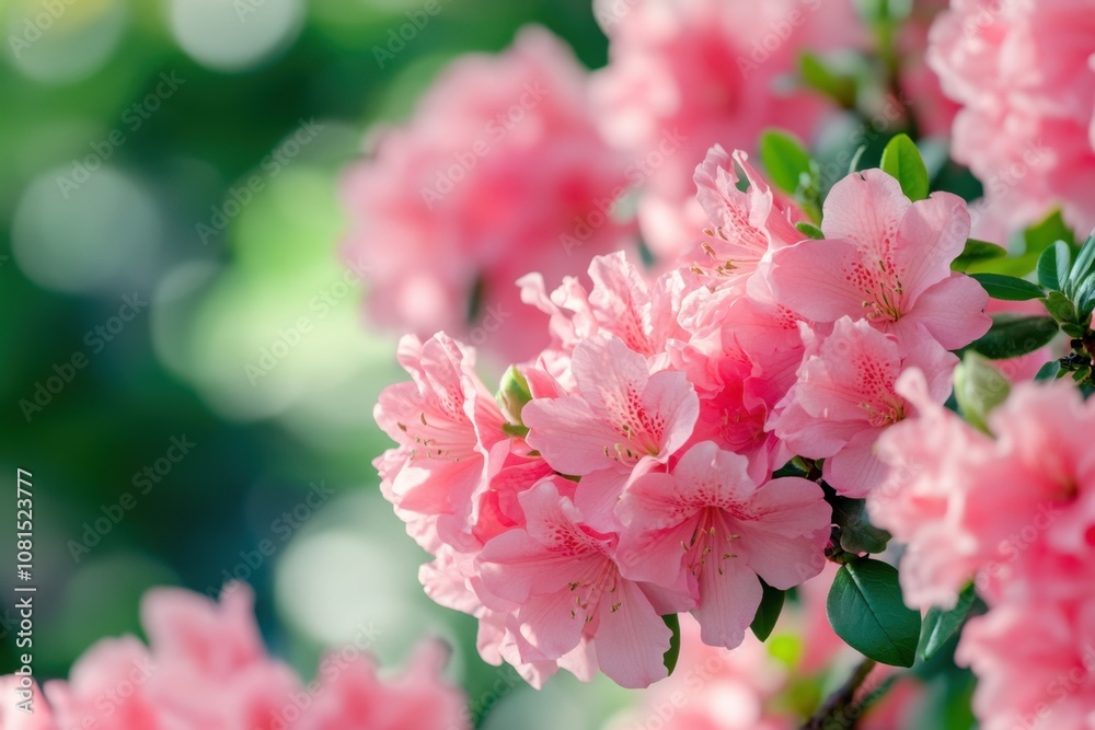Close-up of delicate pink azalea blossoms. Close-up of delicate pink azalea blossoms.