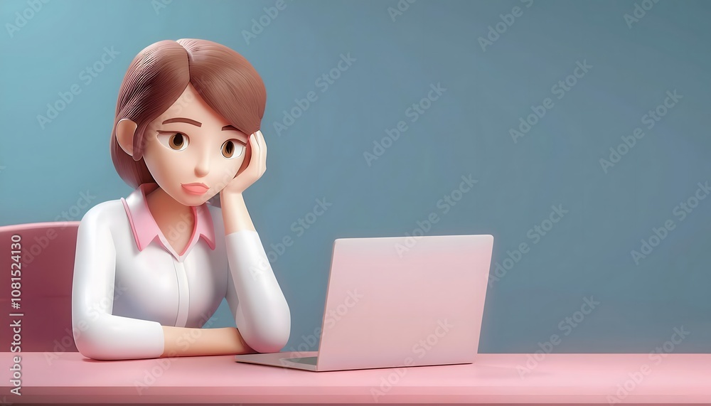 burnout at the desk. Lonely employee at desk, stressed and fatigued, 3D illustration. burnout at the desk. Lonely employee at desk, stressed and fatigued, 3D illustration.