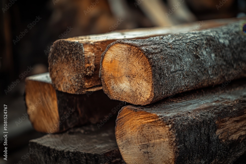 Close-up of stacked wooden logs. Close-up of stacked wooden logs.
