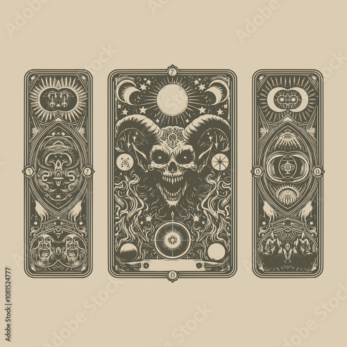 hand-illustrated devil tarot card