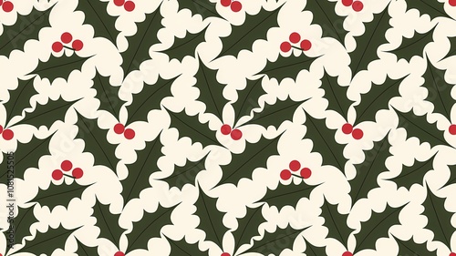 Seamless Holiday Holly and Berries Pattern