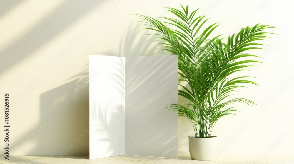 Minimalist Interior Design with a Palm Plant and White Panel Minimalist Interior Design with a Palm Plant and White Panel