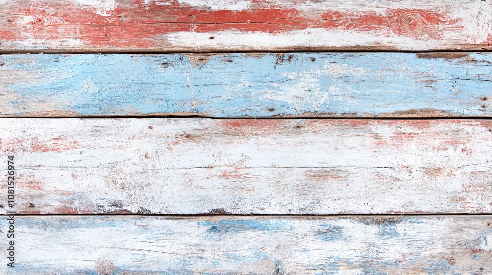 weathered wooden planks, grain and knots visible beneath layers of faded red, white, and blue paint american flag design distressed to perfection, evoking a sense of rustic patriotism texture so weathered wooden planks, grain and knots visible beneath layers of faded red, white, and blue paint american flag design distressed to perfection, evoking a sense of rustic patriotism texture so