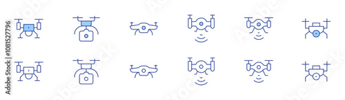 Drone icon set in two styles, Duotone and Thin Line style. Editable stroke. drone, camera drone