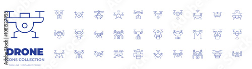 Drone icons collection. Thin Line icons, editable stroke. drone, drone delivery, postal, smart drone