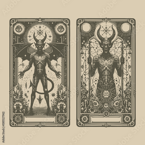 devil tarot card with dark symbols