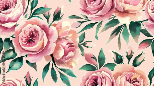 Peach and Pink Watercolor Floral Wrapping Paper Design