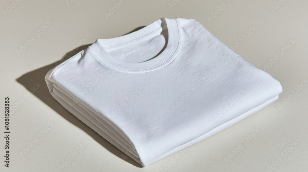 T-shirt mockup design concept. Folded White Cotton Shirt on Light Surface T-shirt mockup design concept. Folded White Cotton Shirt on Light Surface