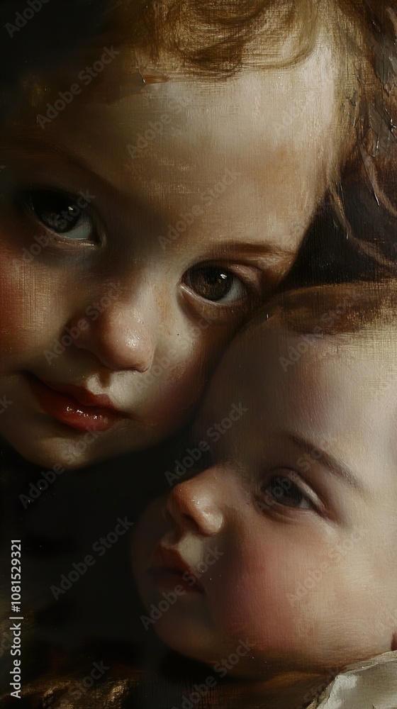 Close-Up Portrait of Two Young Children: A Tender Moment of Sibling Love Close-Up Portrait of Two Young Children: A Tender Moment of Sibling Love
