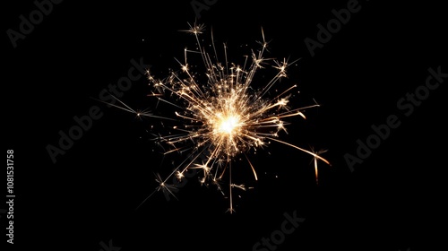 A bright sparkler emits glowing, golden sparks against a dark background, creating a festive and celebratory atmosphere.