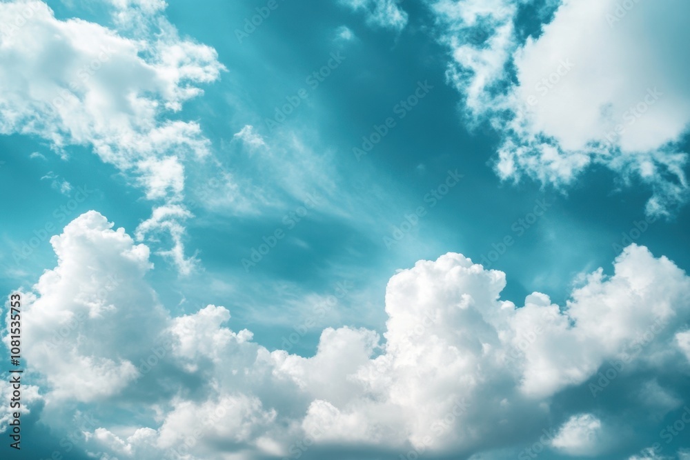 White clouds on a blue sky with a turquoise hue. White clouds on a blue sky with a turquoise hue.