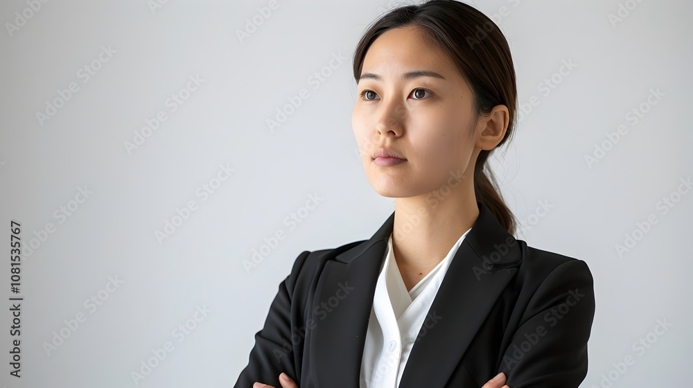 Successful Japanese-Spanish Mixed Corporate Executive in Stylish Side-View Portrait Successful Japanese-Spanish Mixed Corporate Executive in Stylish Side-View Portrait