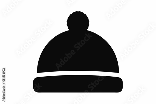 Bobble hat silhouette vector, Winter hat icon, Beanie silhouette vector