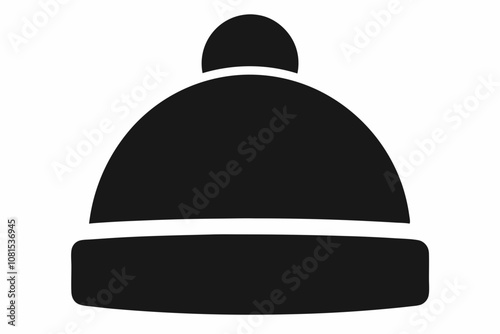 Bobble hat silhouette vector, Winter hat icon, Beanie silhouette vector