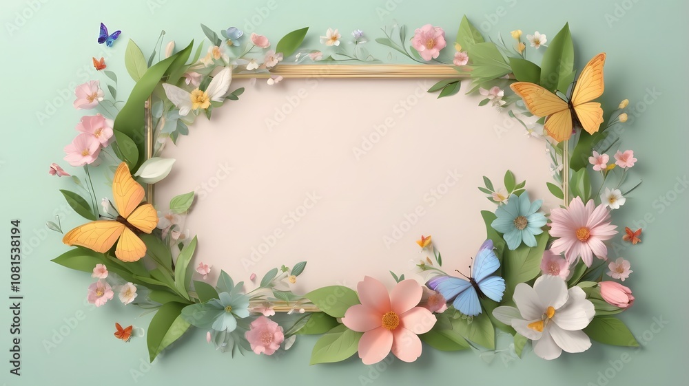 Floral frame with pink roses and green leaves, perfect for spring or summer card design Floral frame with pink roses and green leaves, perfect for spring or summer card design