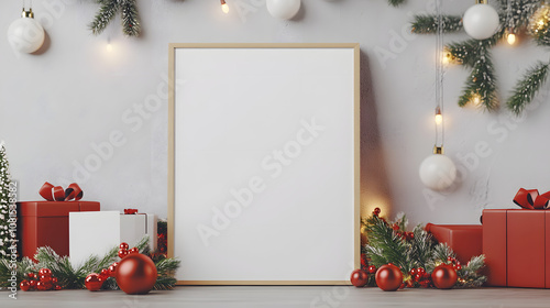 an empty poster placard with Christmas New Year decorations
