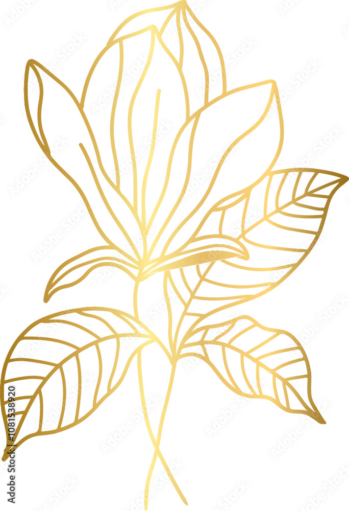 Golden Simple Wild Flower Doodle lIne Art Golden Simple Wild Flower Doodle lIne Art
