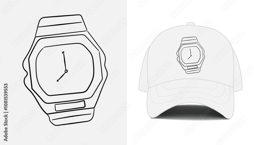 White hat design with watch illustration for fashion graphic White hat design with watch illustration for fashion graphic