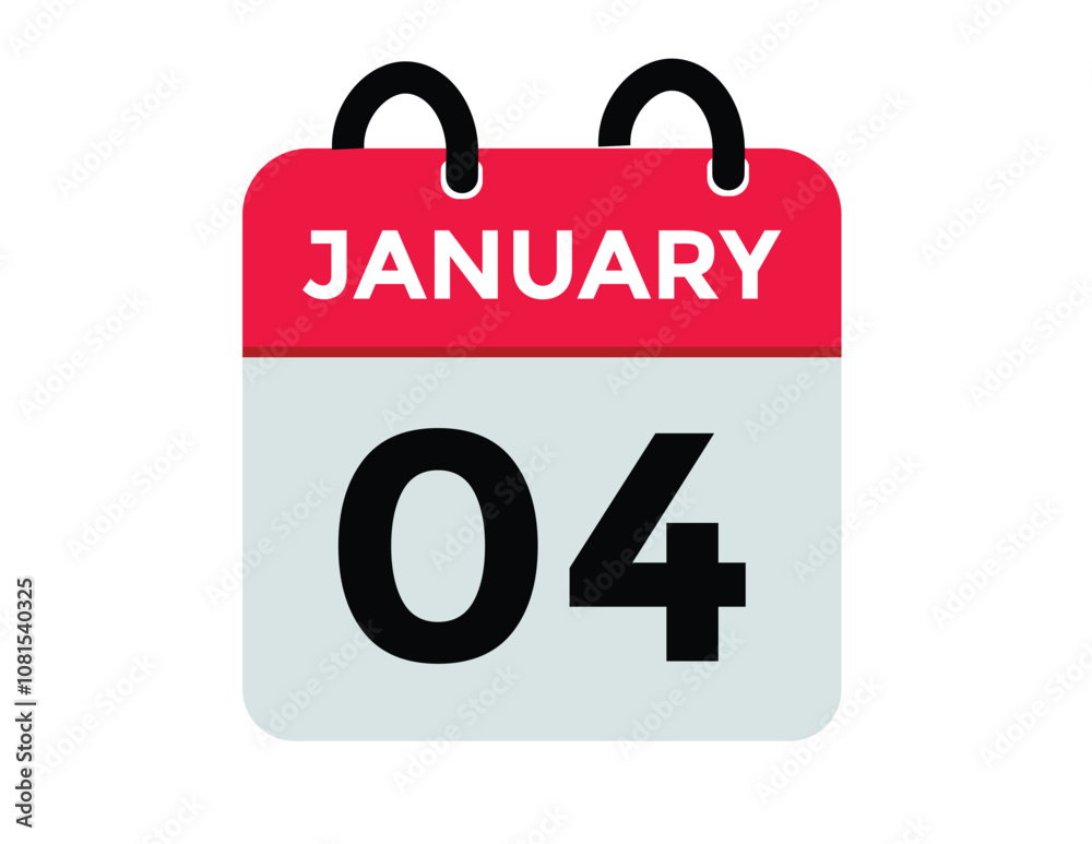 Fototapeta premium January 4 Calendar Day or Calender Date for Deadlines or Appointment. calendar date icon on white background. 