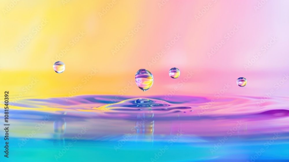 A vivid visual of different colored, transparent liquid droplets merging into a single, clear pool A vivid visual of different colored, transparent liquid droplets merging into a single, clear pool