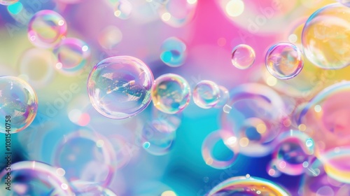 Abstract floating bubbles of various colors merging and separating, symbolizing the fluid and evolving nature of inclusion and diverse identities, minimalist style photo