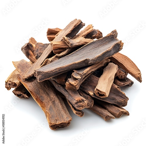 Cinnamon Cassia isolated on a white background, close up photo