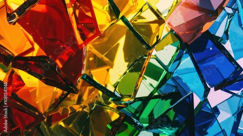 Abstract fragmented shards of vibrant colors converging towards a central point, metaphorically illustrating the coming together of diverse voices and perspectives into a unified whole