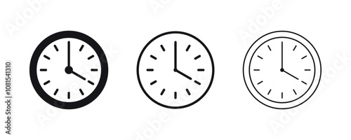Clock icon set. Analog clock line icon collection. Wall clock icon vector illutration