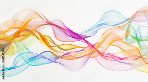 An abstract composition of intersecting waves in various colors against a seamless white backdrop, Illustrating fluidity and diversity, photography style