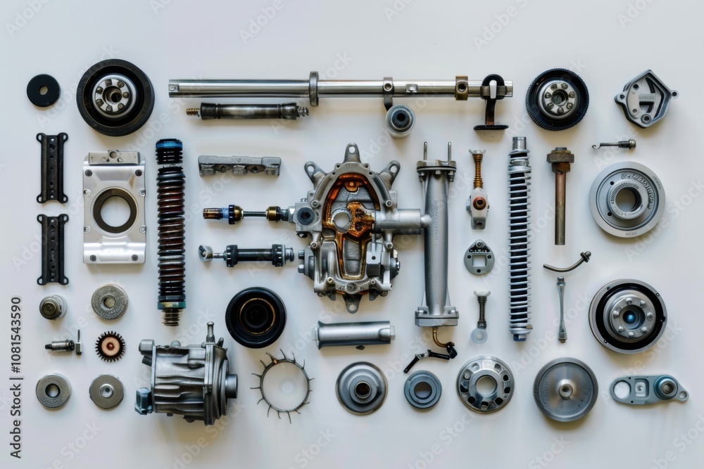 Mechanical Parts in an Industrial Design with Metal and Golden Components Mechanical Parts in an Industrial Design with Metal and Golden Components