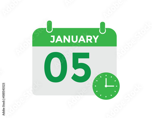 January 5 Calendar Day or Calender Date for Deadlines or Appointment. calendar date icon on white background.