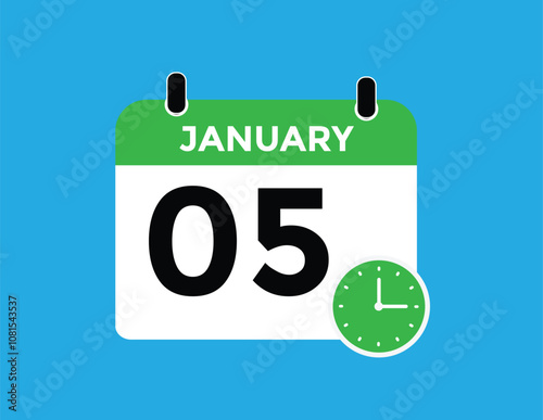 January 5 Calendar Day or Calender Date for Deadlines or Appointment. calendar date icon on white background.