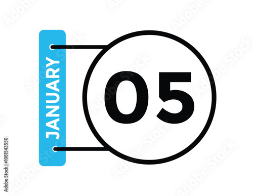 January 5 Calendar Day or Calender Date for Deadlines or Appointment. calendar date icon on white background.