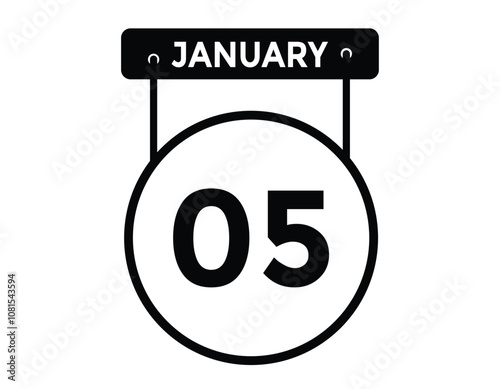 January 5 Calendar Day or Calender Date for Deadlines or Appointment. calendar date icon on white background.