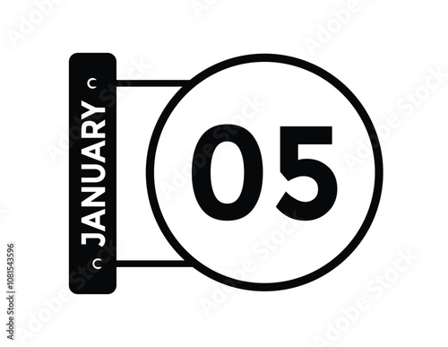 January 5 Calendar Day or Calender Date for Deadlines or Appointment. calendar date icon on white background.