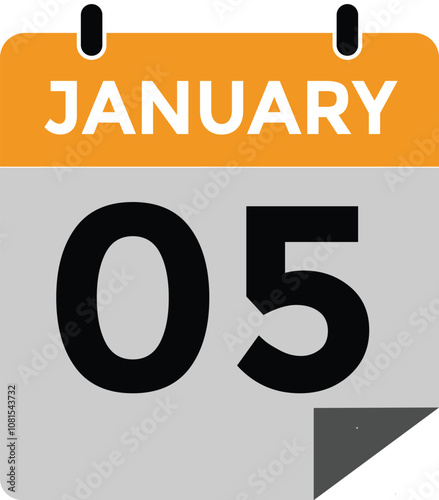 January 5 Calendar Day or Calender Date for Deadlines or Appointment. calendar date icon on white background.