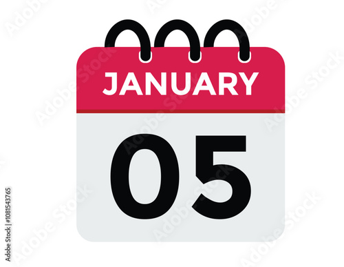 January 5 Calendar Day or Calender Date for Deadlines or Appointment. calendar date icon on white background.