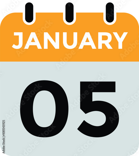 January 5 Calendar Day or Calender Date for Deadlines or Appointment. calendar date icon on white background.