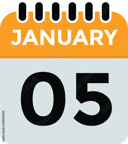 January 5 Calendar Day or Calender Date for Deadlines or Appointment. calendar date icon on white background.