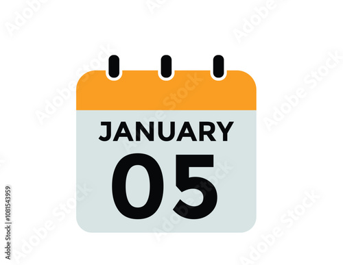 January 5 Calendar Day or Calender Date for Deadlines or Appointment. calendar date icon on white background.