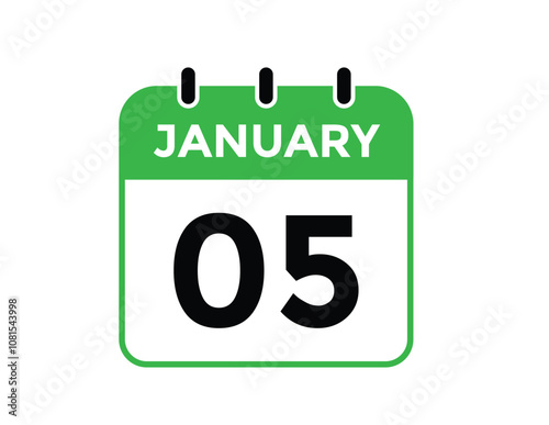January 5 Calendar Day or Calender Date for Deadlines or Appointment. calendar date icon on white background.