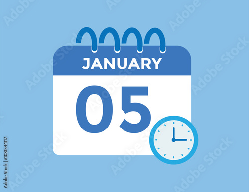 January 5 Calendar Day or Calender Date for Deadlines or Appointment. calendar date icon on white background.