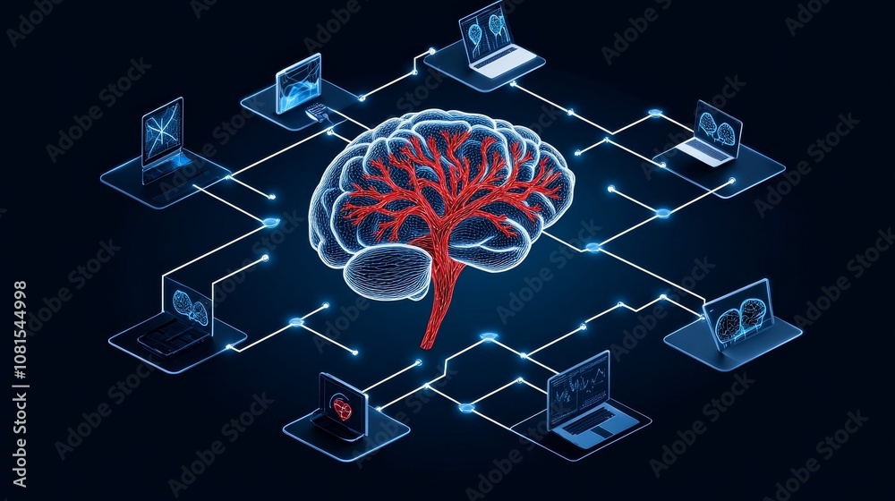 Fototapeta premium Neural Network AI Brain Connected Devices Technology Data Digital Computing Innovation Computing