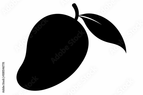 Mango silhouette, Mango with leaf vector illustration, Mango fruit vector 